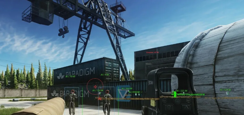 ESP player boxes in an Squad match